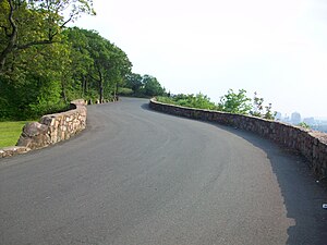 The historic walls on the roadway to the Summit