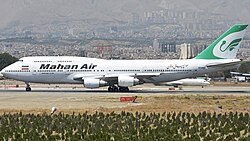 A Mahan Air Boeing 747-300M at Tehran Mehrabad Airport