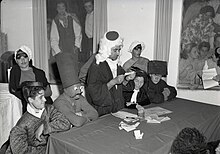 People dressed up for Purim. Gan Shmuel Kibbutz, 1952