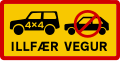 Difficult road: 4×4 car required (these and "TORLEIÐI" are typically preceded with an F, e.g. F35)[8]