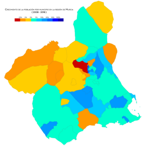 Crecimiento de la población por municipio entre 2008 y 2018