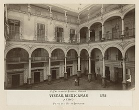 Courtyard of the Palace of Iturbide in 1880 by Abel Briquet.