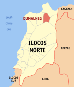 Map of Ilocos Norte with Dumalneg highlighted