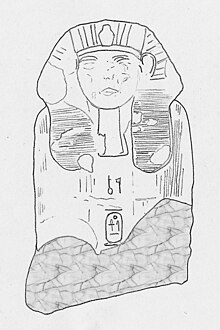 Drawing of a sphinx of Mentuhotepi, bearing the prenomen Seankhenre between the legs[1]