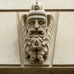 Neptune. Carving on Martins Building. Image shown courtesy Reg Towner RIBA.