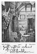 Rudolf Samuel Enblom och trappan i Enbloms villa med hans nyårshälsning, 1 januari 1908.