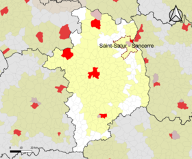 Localisation de l'aire d'attraction de Saint-Satur - Sancerre dans le département du Cher.