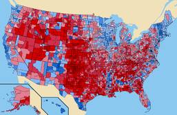 Popular vote by county. Red represents counties that went for McCain; blue represents counties that went for Obama. Connecticut, Hawaii, Massachusetts, New Hampshire, Rhode Island, and Vermont had all counties go to Obama. Oklahoma had all counties go to McCain.