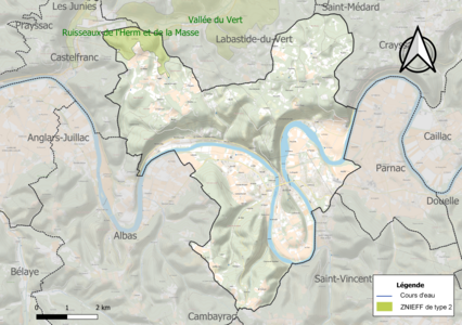 Carte de la ZNIEFF de type 2 sur la commune.