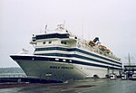 M/S Birka Princess vid kaj i Mariehamn, april 1986