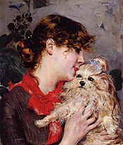 The Actress Rejane and her Dog, painting by Giovanni Boldini