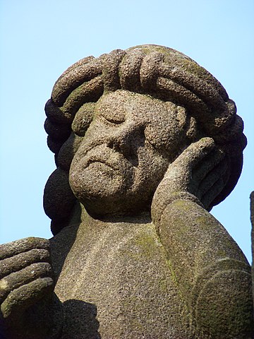 One of the guards stands at the side of the "Risen Lord" his eyes closed as though sleeping