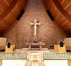 The chancel of a Lutheran church on Holy Saturday is adorned with black paraments, as black is the liturgical colour of this day in the Lutheran Churches.