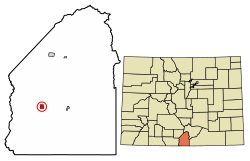 Location of the San Acacio CDP in Costilla County, Colorado.