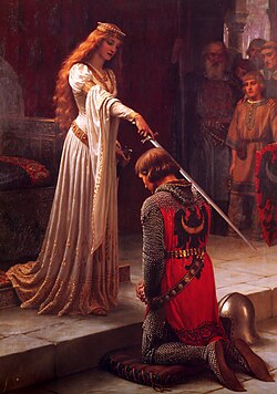 טקס האקולייד - טקס מעבר בו מוענק לאדם תואר אבירות בציור מ-1901 מאת אדמונד בלייר לייטון.