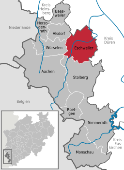 Läget för staden Eschweiler i Städteregion Aachen