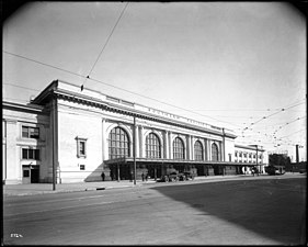 Exterior view of the Southern Pacific Depot, ca.1918