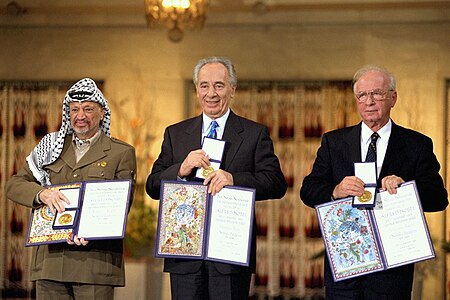 Nobel Peace Prize laureates for 1994 at Oslo I Accord, by Saar Yaacov