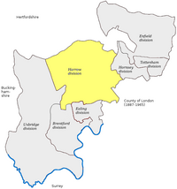 Semi-rural UK House of Commons seat Harrow, or the Harrow Division of Middlesex created in 1885 before substantially reduced in 1918.