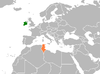 Location map for Ireland and Tunisia.