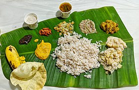 Un oonu ou thali, repas du Kerala, dans le sud de l'Inde.