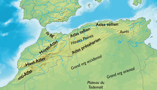 Mapa com as principais cordilheiras do Noroeste de África