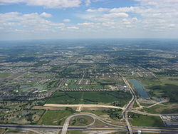 An aerial view of Mason