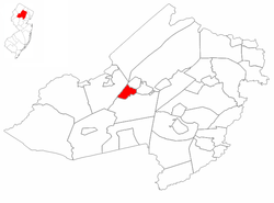 Mine Hill Township highlighted in Morris County. Inset map: Morris County highlighted in the State of New Jersey.