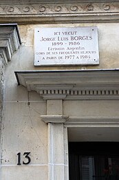 Plaque à la mémoire du séjour de Jorge Luis Borges.