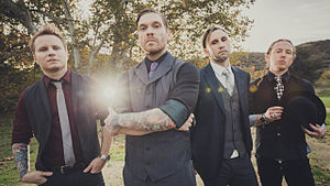 Shinedown in 2012. From left to right: Zach Myers, Brent Smith, Eric Bass and Barry Kerch.