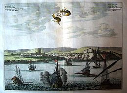 La gravure fait apparaître à gauche (donc sur la rive droite de l'embouchure du Bouregreg) la ville de Salé ("Salé-le-Vieil"), et à droite de l'image (donc sur la rive gauche), « Salé-le-Neuf », le futur Rabat.