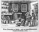 Print showing sugar used in home preservation of fruit (17th century?)