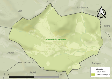 Carte de la ZNIEFF de type 2 sur la commune.