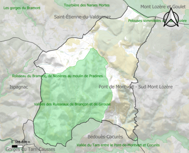 Carte des ZNIEFF de type 1 sur la commune.