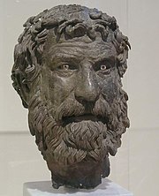 The Philosopher (c. 250–200 BC) from the Antikythera wreck illustrates the style used by Hecataeus in his bronze of Philitas.