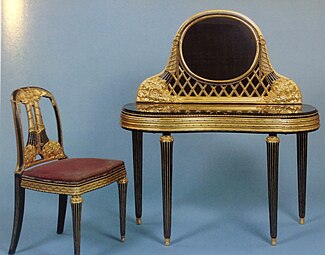Art Deco dressing table and chair set decorated with cornucopias, by Paul Follot, 1919, marble and wood encrusted, lacquered and gilded, Musée d'Art Moderne de Paris