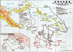Map showing the movements of the Port Moresby invasion force and the plan for the force's landing at Port Moresby