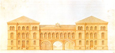 Anhalter Güterbahnhof (Goods Station). Architect Franz Schwechten's original elevation from 1874. Note the loading road visible through the arches.