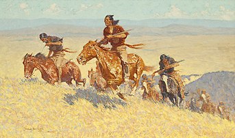 Buffalo Runners-Big Horn Basin, 1909, Oil on canvas, Sid Richardson Museum, Fort Worth, Texas (https://www.sidrichardsonmuseum.org Archived May 12, 2021, at the Wayback Machine)