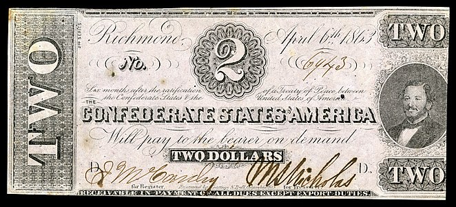 Two Confederate States dollar (T61), by Keatinge & Ball