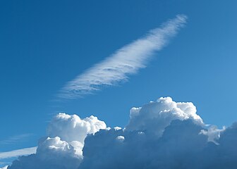 Cirrus fibratus (вверху)