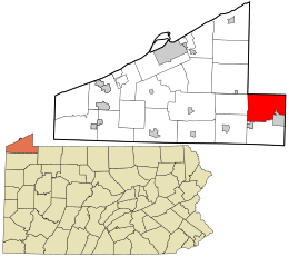 Location of Wayne Township in Erie County, Pennsylvania (top) and of Erie County in Pennsylvania (below)