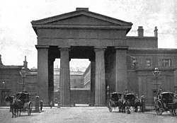 Neoclassical building with a four-columned façade