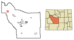 Location of Dunoir in Fremont County, Wyoming.