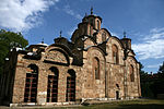 Stone church with various towers.