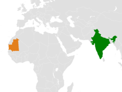 Map indicating locations of India and Mauritania