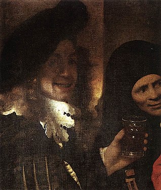 Johannes Vermeer, autoportrait présumé, détail du personnage de gauche de L'Entremetteuse, 1656, Dresde, Gemäldegalerie Alte Meister.