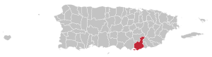 Map of Puerto Rico highlighting Guayama Municipality