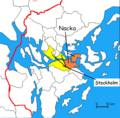 Sweden> Stockholm County> Nacka Municipality (orange) includes western Värmdön