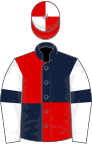 Dark blue and red (quartered), white sleeves, dark blue armlets, red and white quartered cap